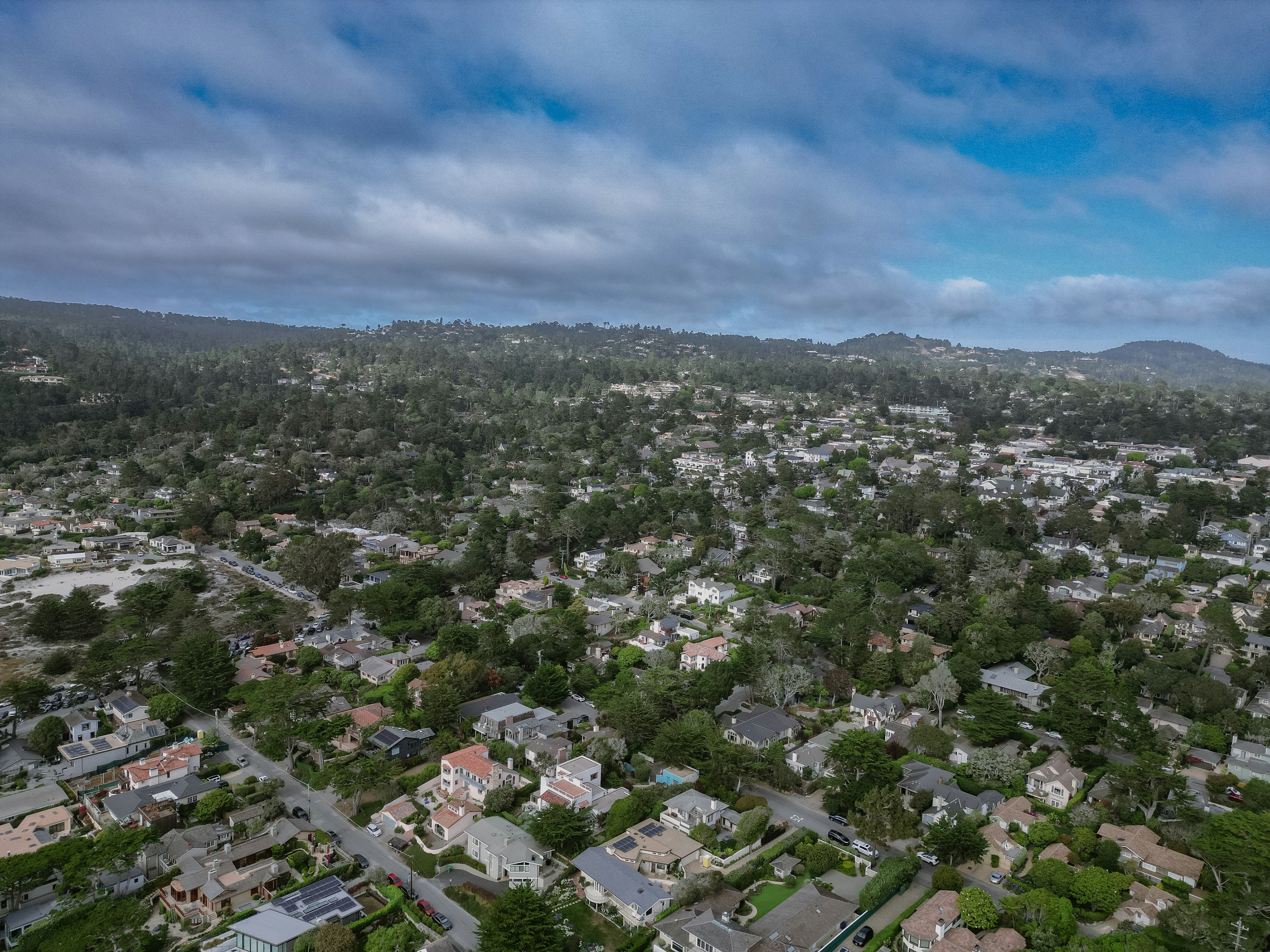 an aerial view of a residential area in a city
