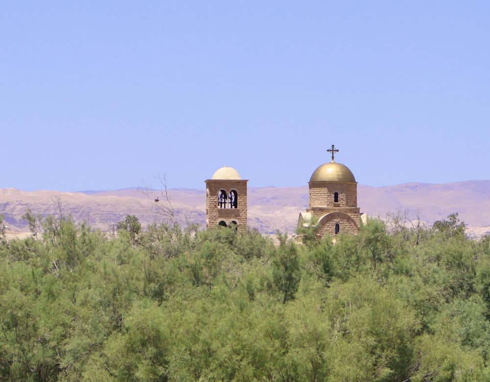 a view of a church with a cross on top of it