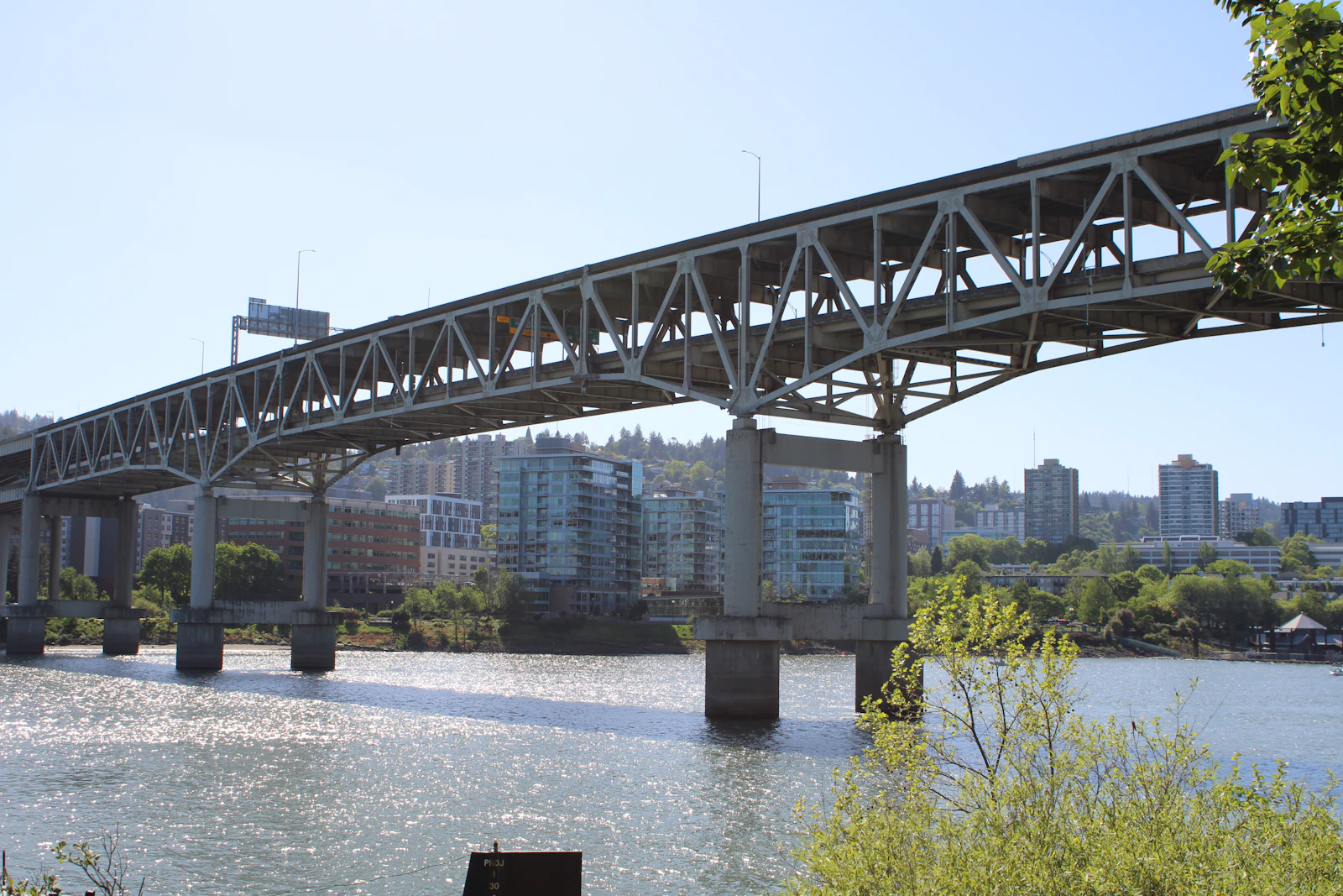 Portland bridge over the Willamette River with the Downtown skyline in the background
