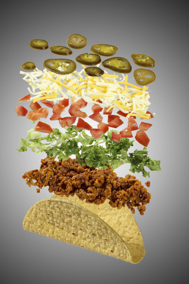 Taco ingredients stacked