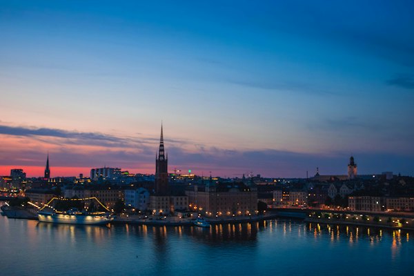A view of a city at night from across the water — Stockholm, Sweden