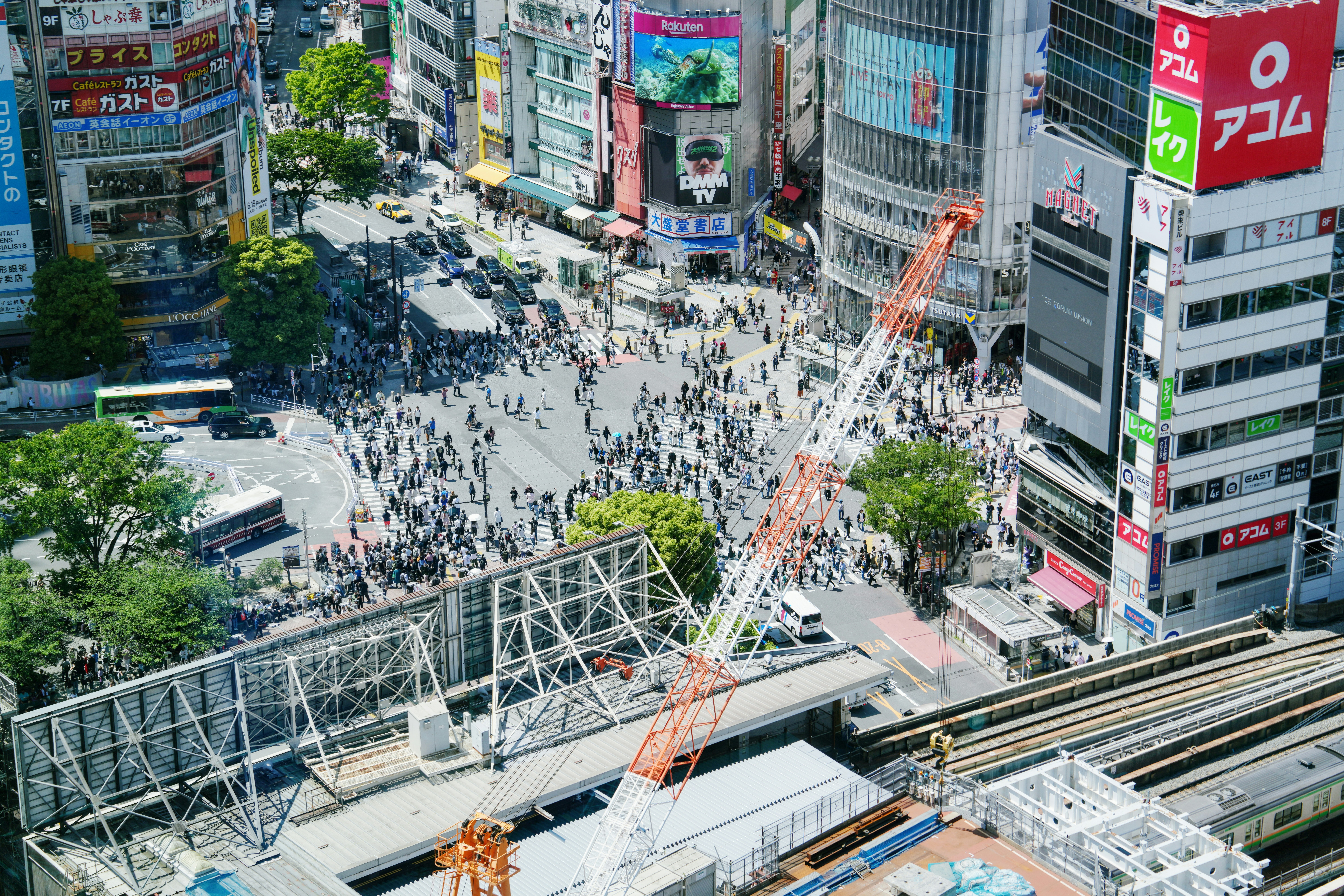 an aerial view of a busy city street