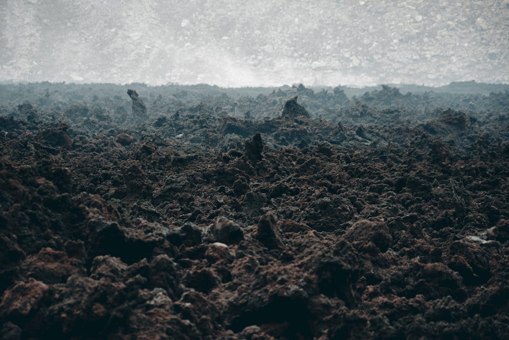a large pile of dirt in the middle of a field