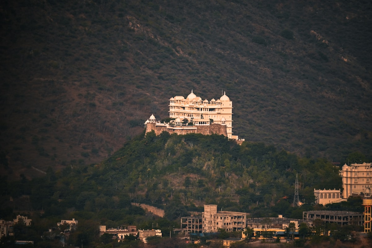 View over Udaipur lakes and city from the Aravalli hills near Fateh Sagar
