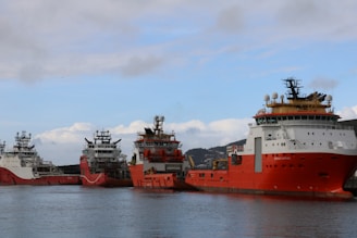 a group of ships sitting next to each other on a body of water
