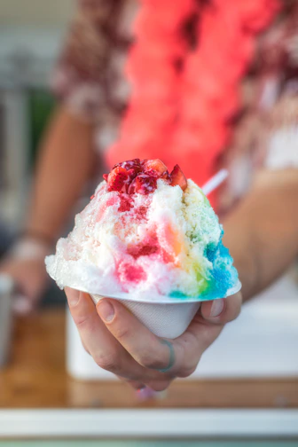 a person is holding a bowl of ice cream