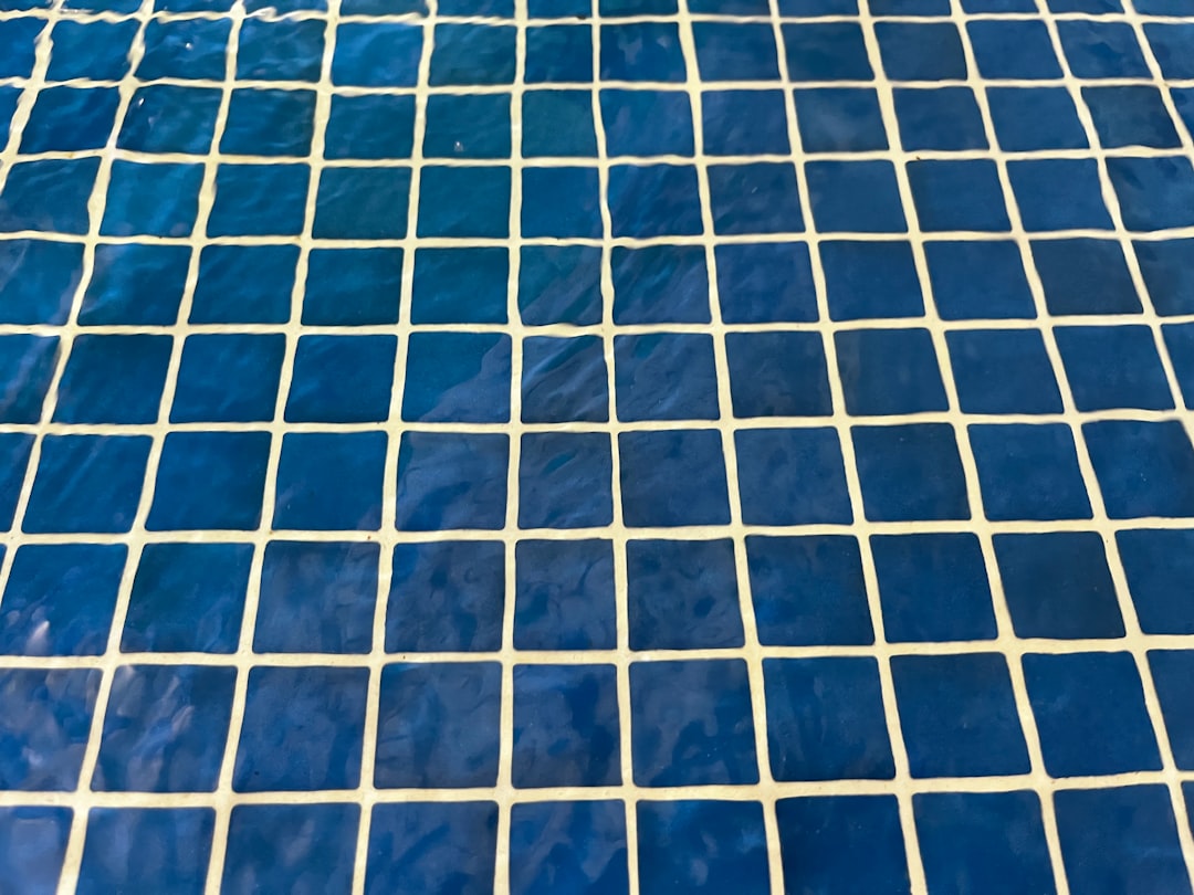 Blue swimming pool tile floor.