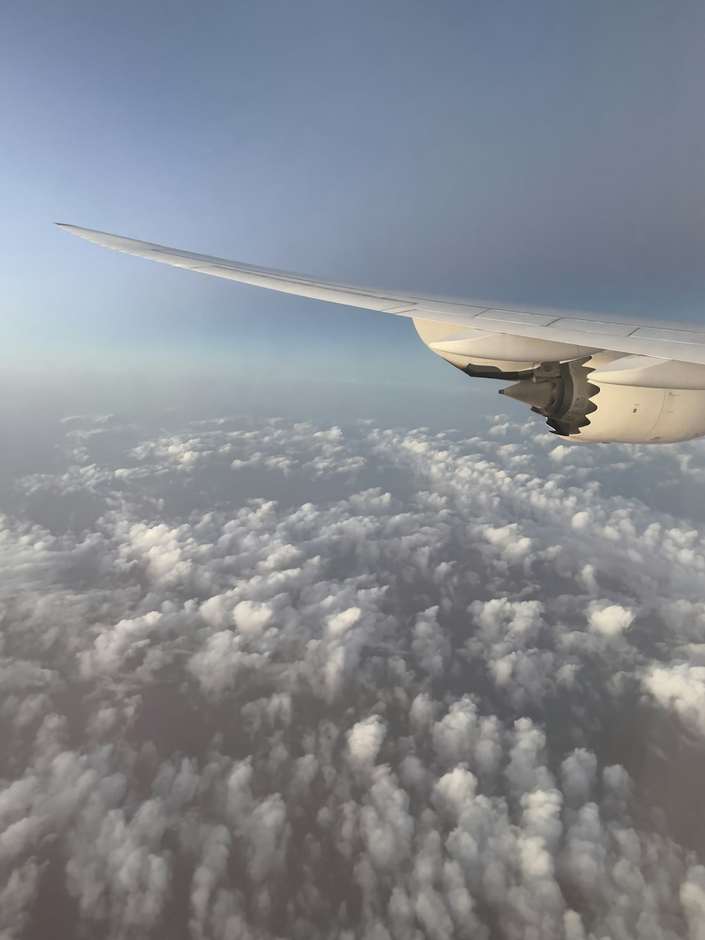 Ein Blick auf den Flügel eines Flugzeugs am Himmel