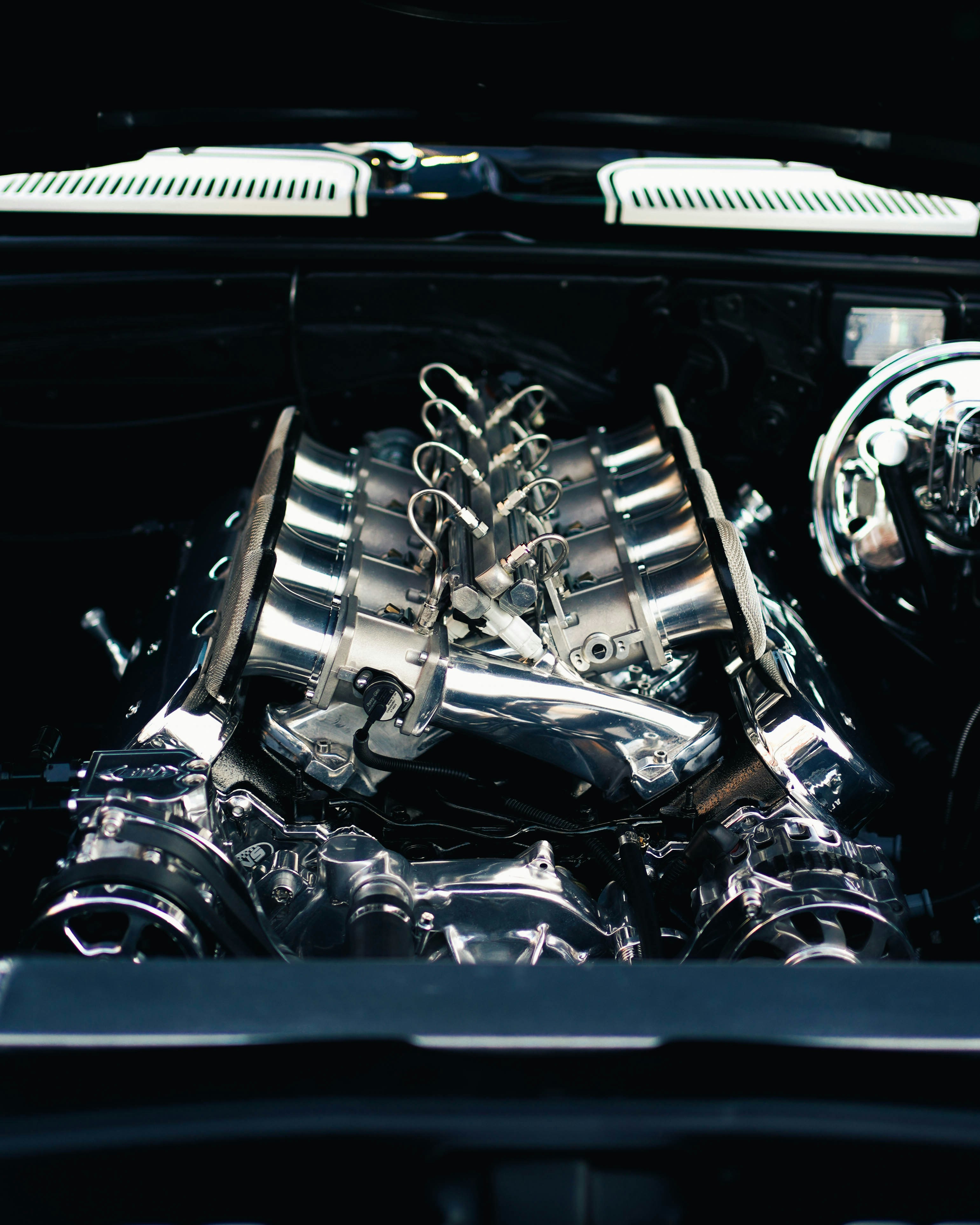 a close up of the engine of a car