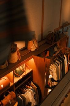 a closet filled with lots of clothes and shoes