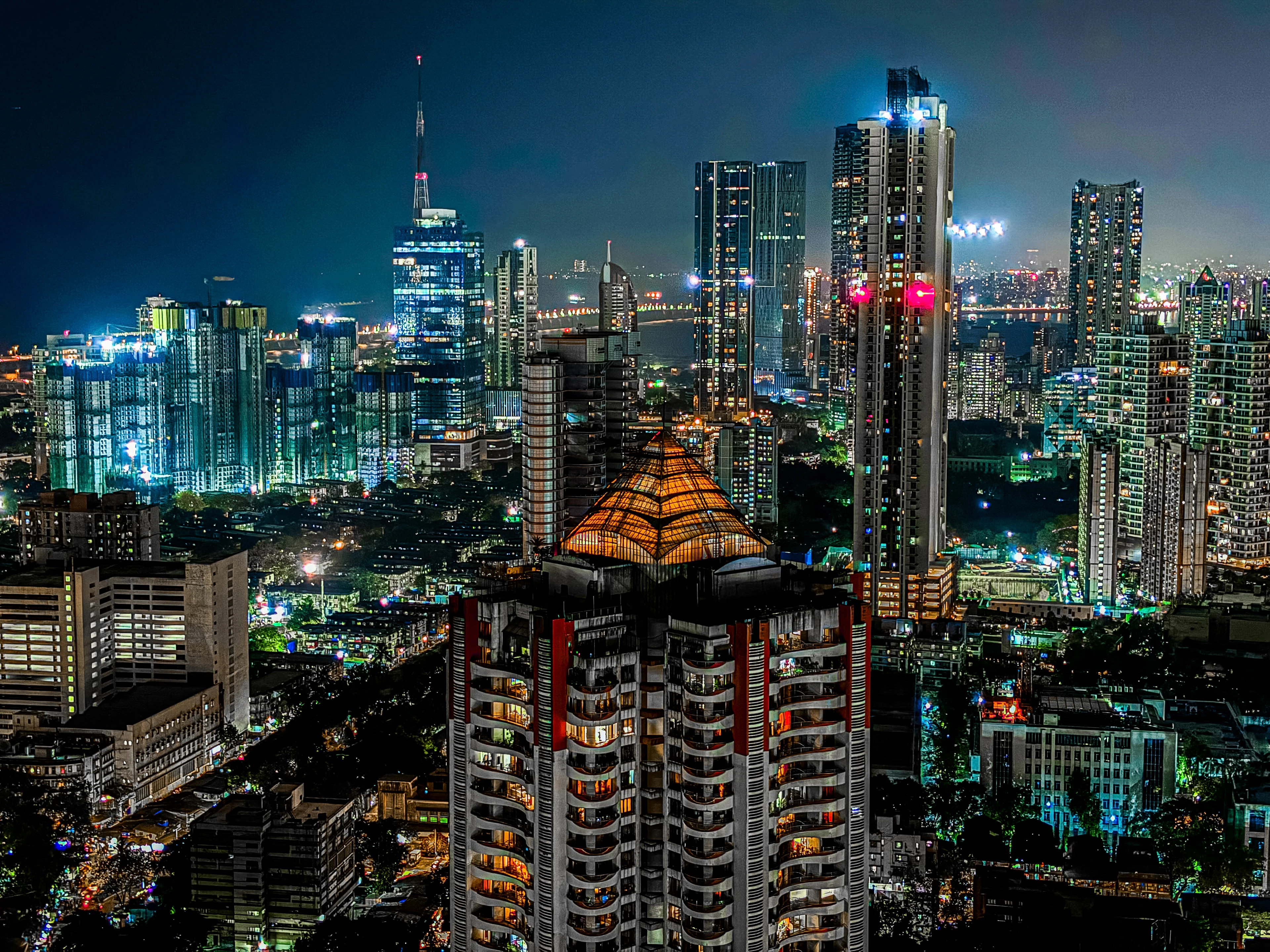 Mumbai at night from the top of a skyscraper