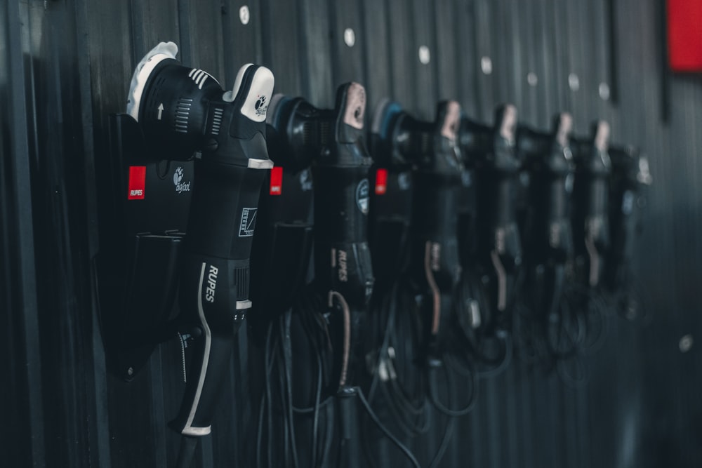 a row of parking meters sitting next to each other