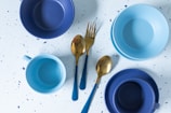 Blue utensils and bowls