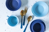 Blue utensils and bowls