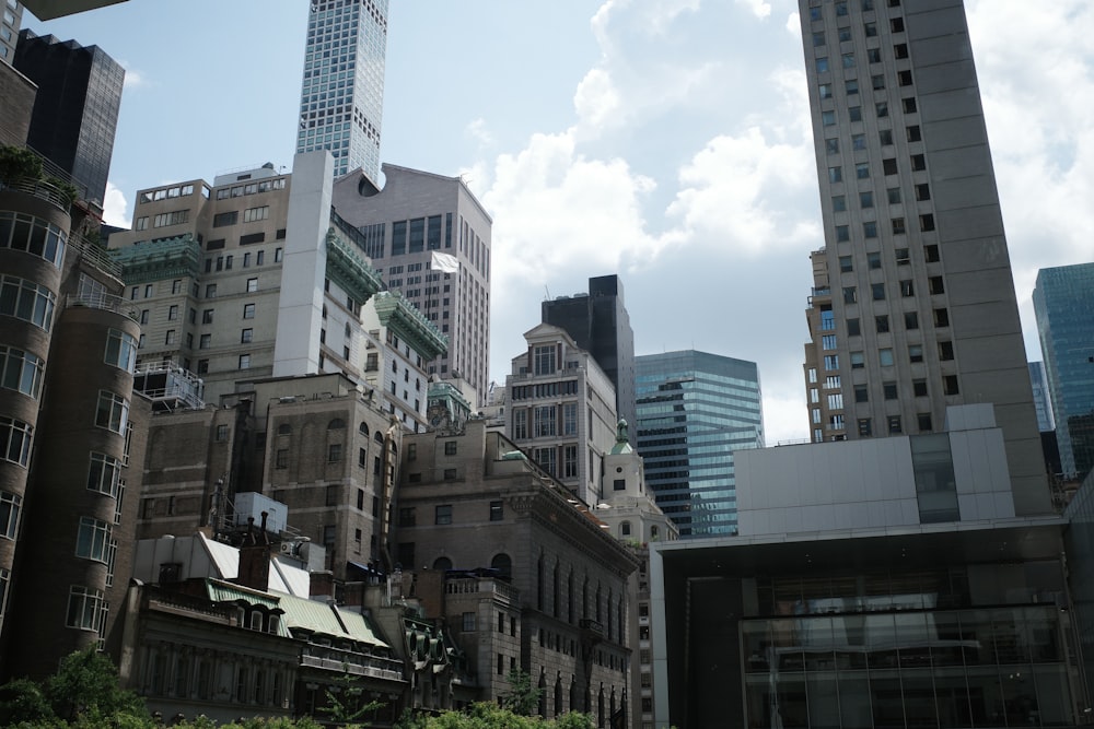 a group of tall buildings in a city