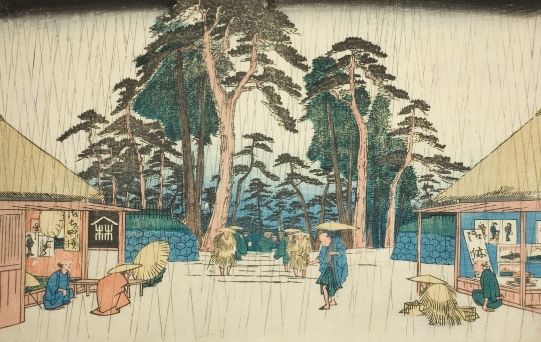 Artist Utagawa Hiroshige Title No. 58: Tarui, from the series "Sixty-nine Stations of the Kisokaido (Kisokaido rokujukyu tsugi no uchi)" Place Japan (Artist's nationality:) Date 1830–1843 Medium Color woodblock print; oban https://www.artic.edu/artworks/13216/no-58-tarui-from-the-series-sixty-nine-stations-of-the-kisokaido-kisokaido-rokujukyu-tsugi-no-uchi