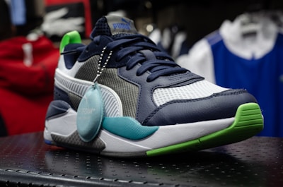a close up of a shoe on a table