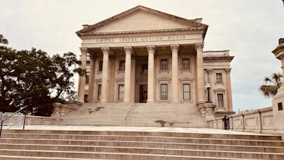 The columns and steps of the old Custom House in Charleston