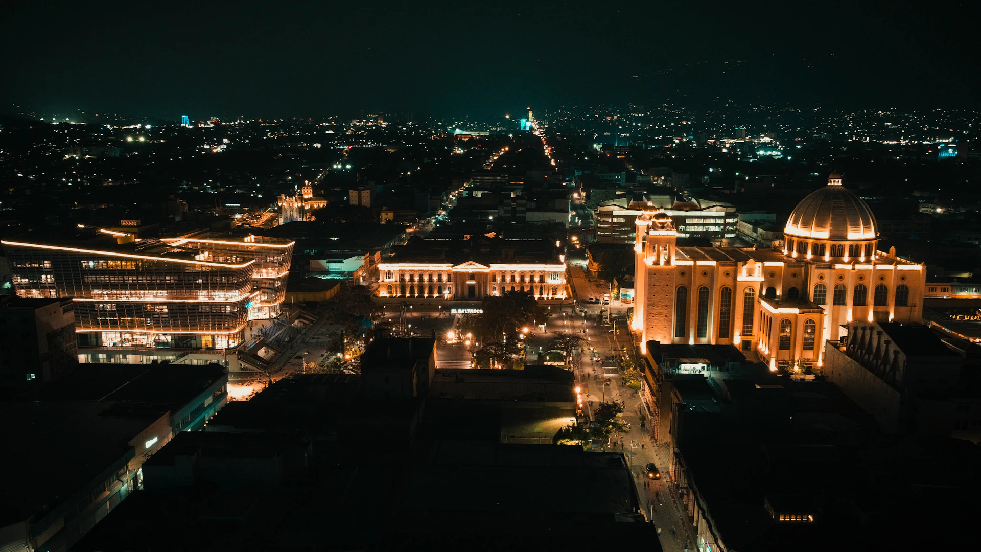 a view of a city at night from a high point of view