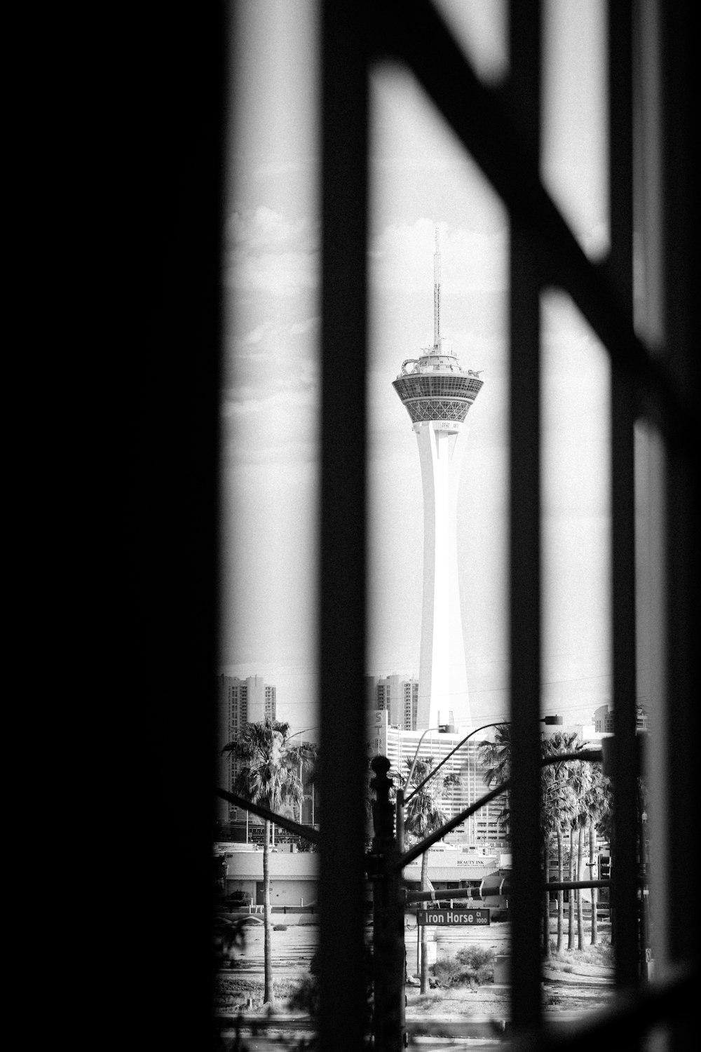 a black and white photo of the space needle