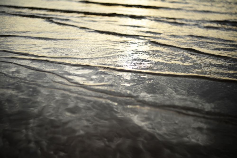 a close up of the water on a beach