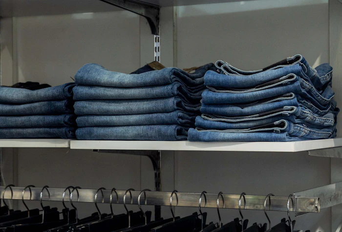 Estantería con jeans doblados por talla