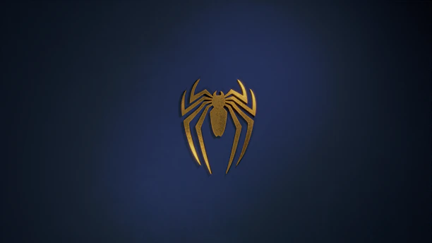 a golden spider logo on a dark blue background