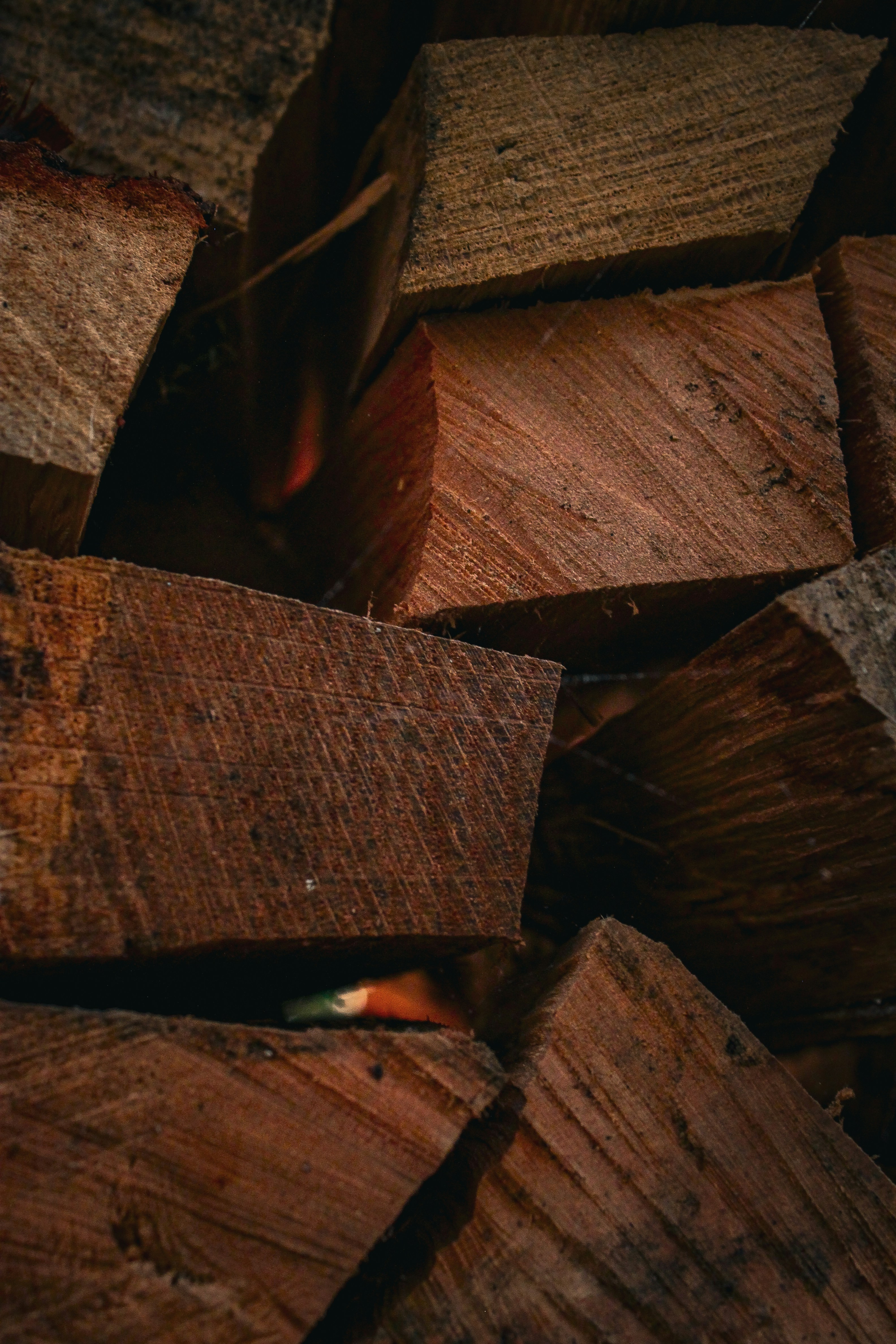 a close up of a pile of wood