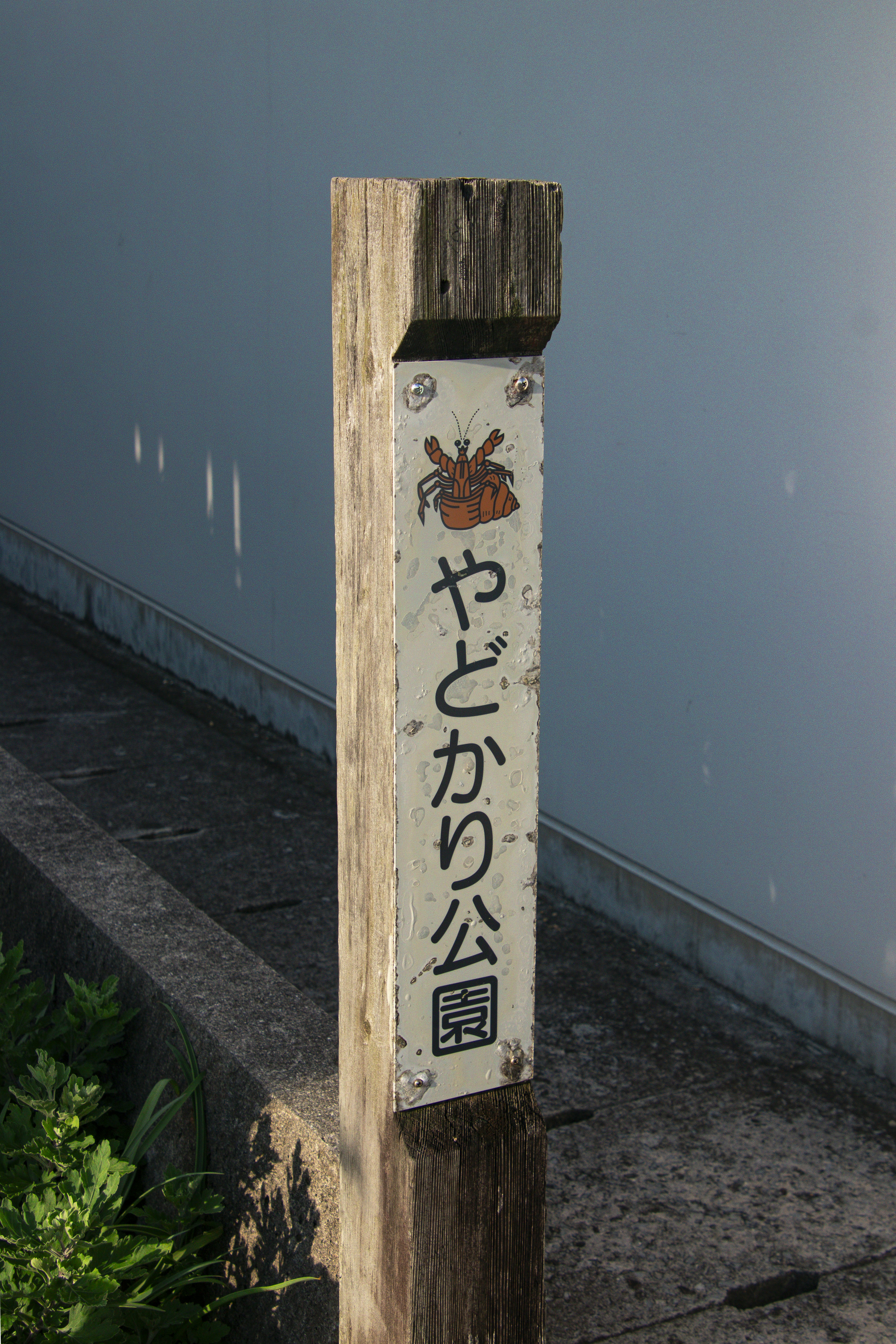 a wooden post with a sign on it