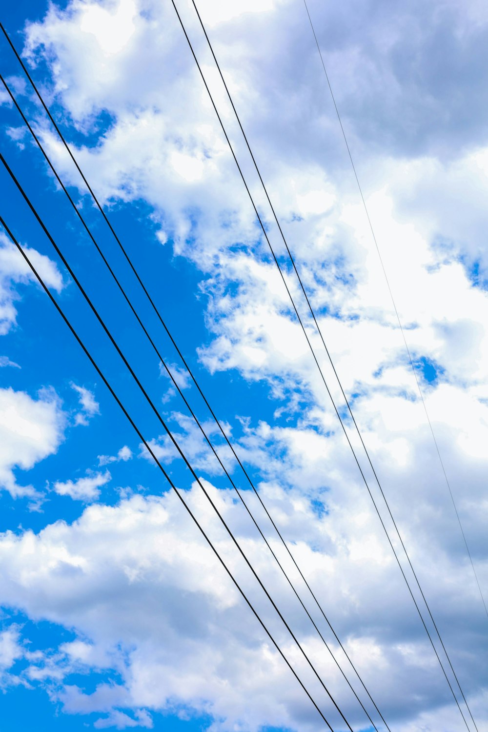 power lines and telephone poles against a blue sky