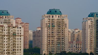 a group of tall buildings in a city