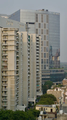 a view of a city with tall buildings