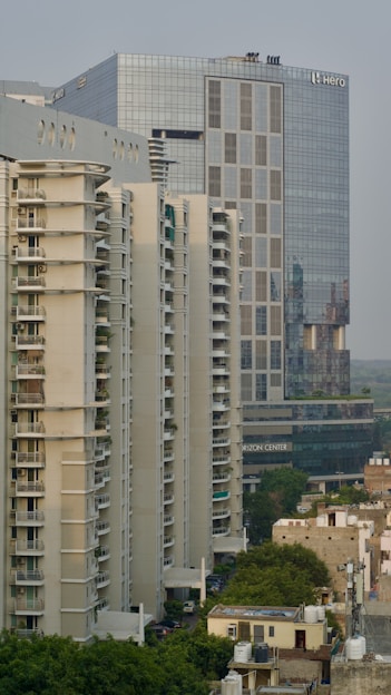 a view of a city with tall buildings