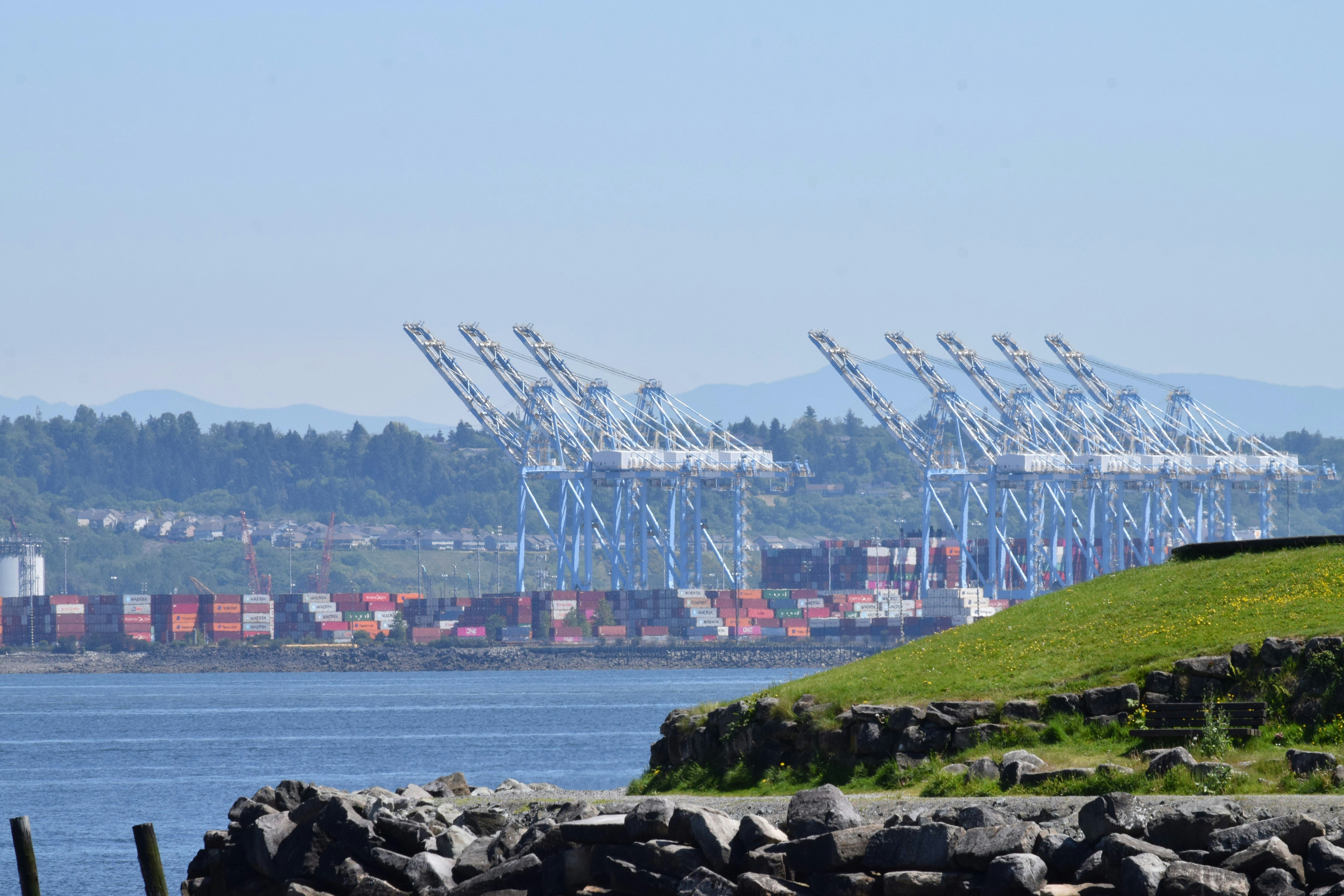 Tacoma industrial port waterfront with container storage