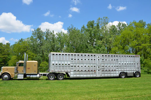 a large truck is parked in a field