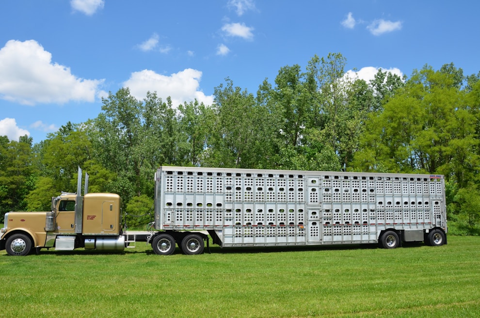 a large truck is parked in a field