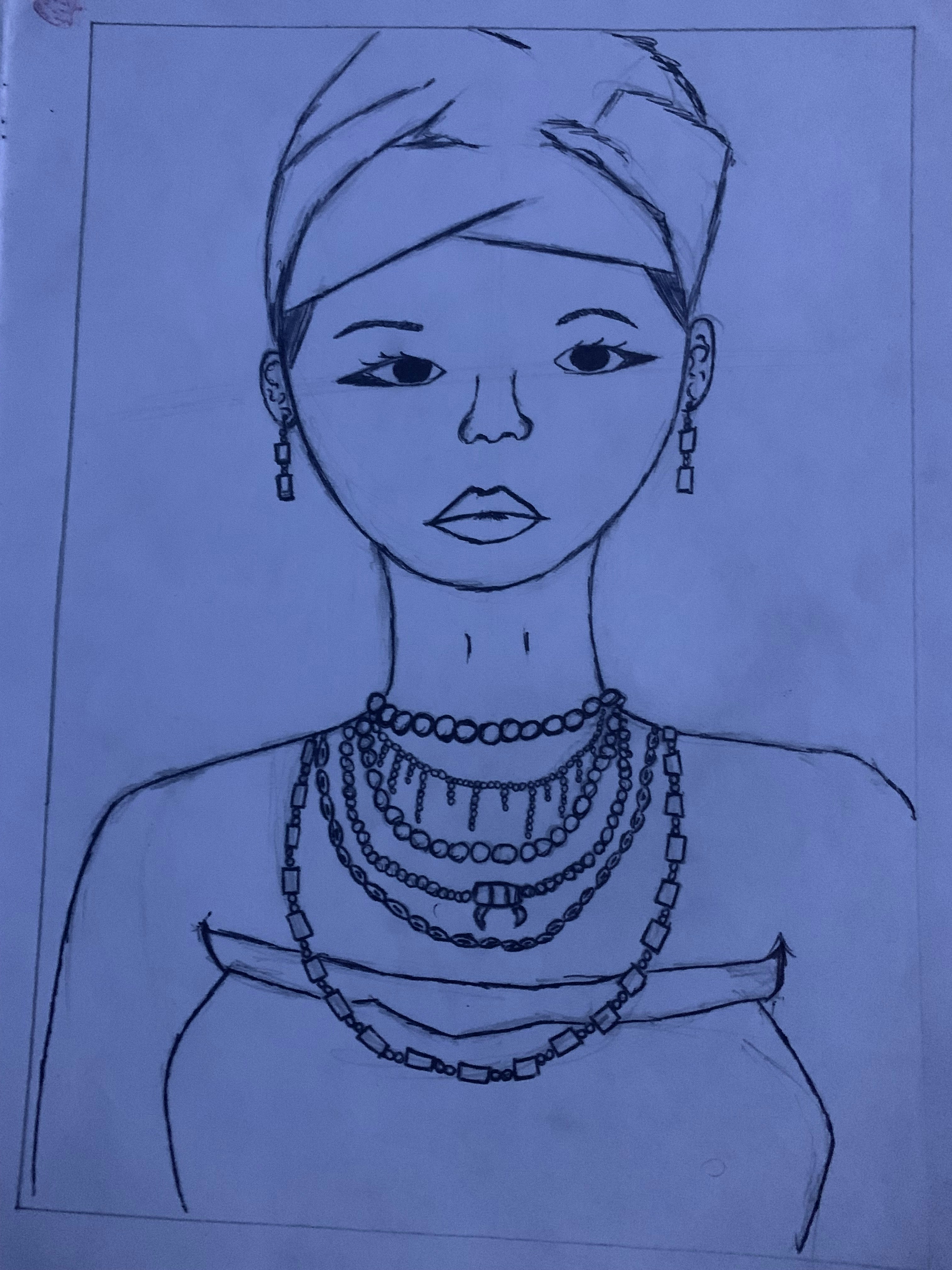 a drawing of a woman in a turban