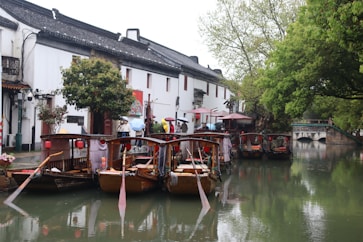 a couple of boats that are sitting in the water