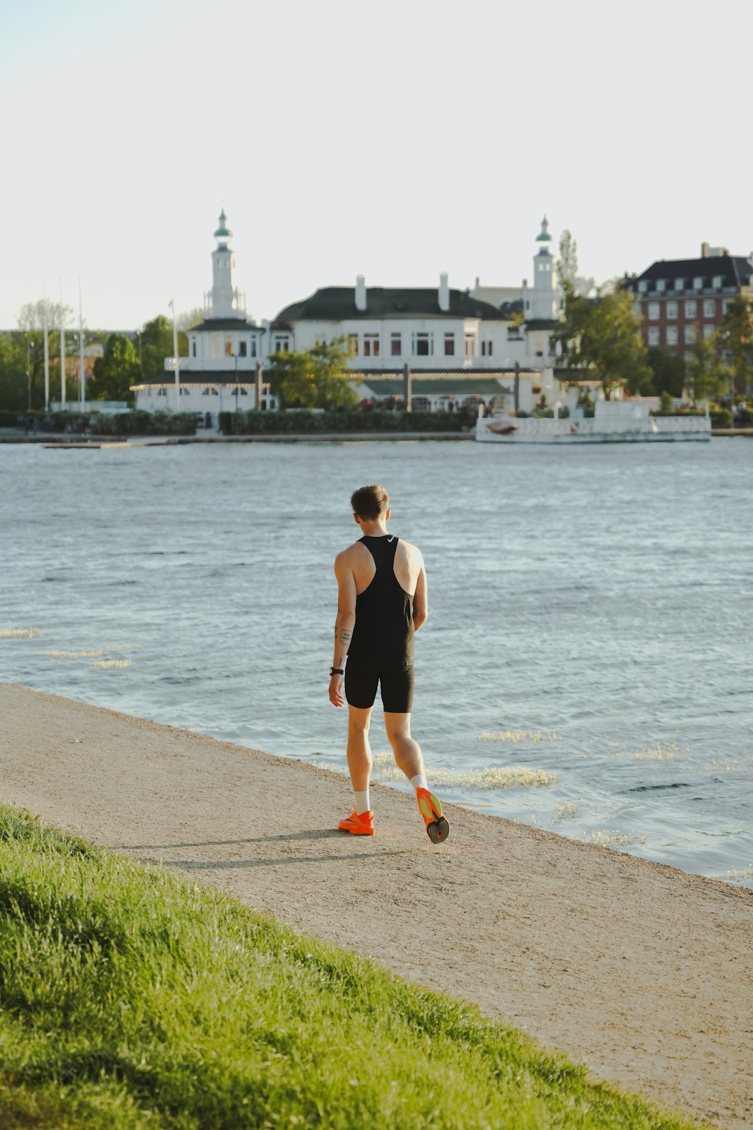 Lonely runner in sunny Copenhagen