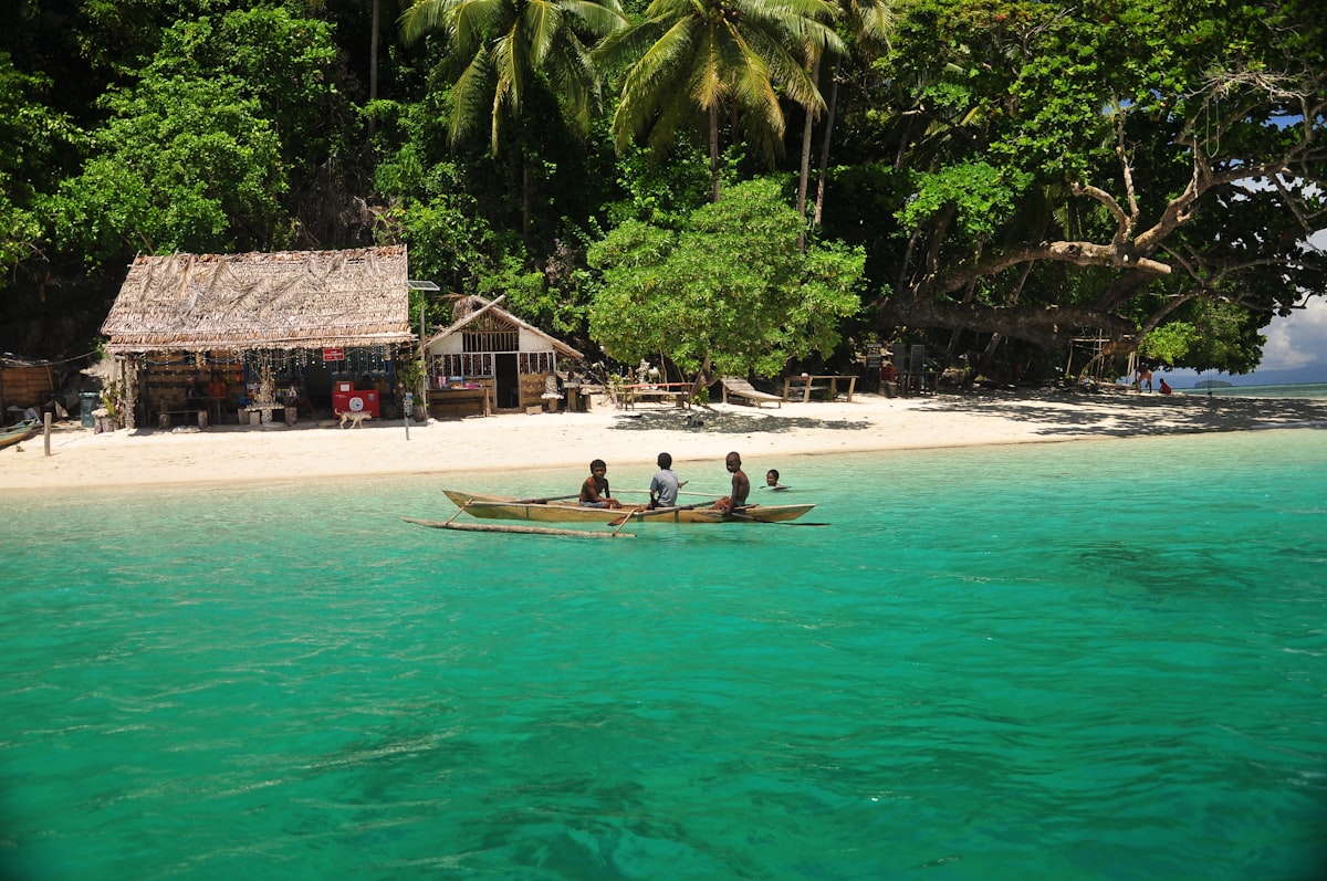 Traditional boat on the water at Sorong, gateway to Raja Ampat