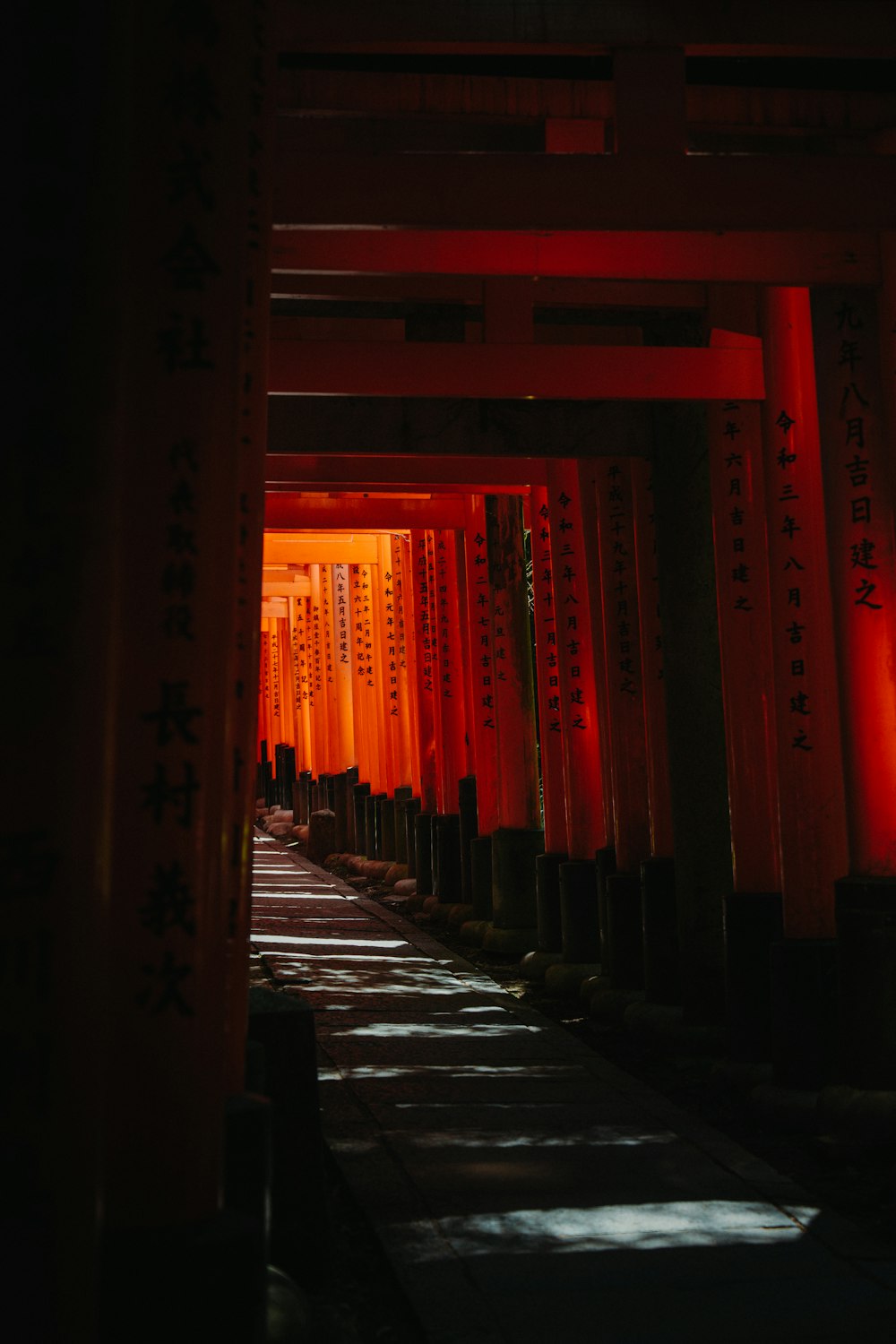 un tunnel di luci rosse in una zona buia