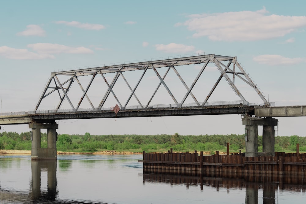 a bridge over a body of water with a train on it