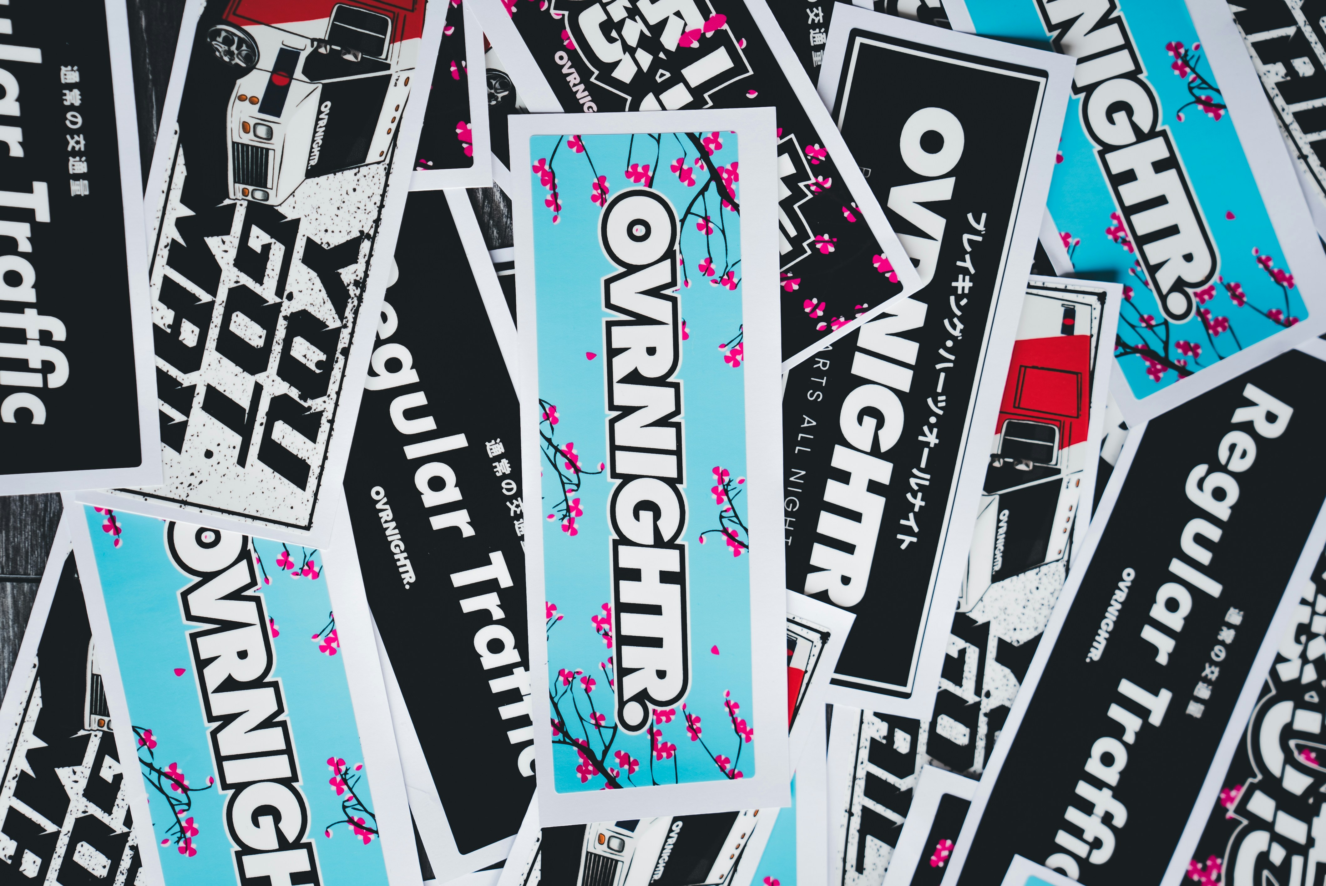 a pile of stickers sitting on top of each other