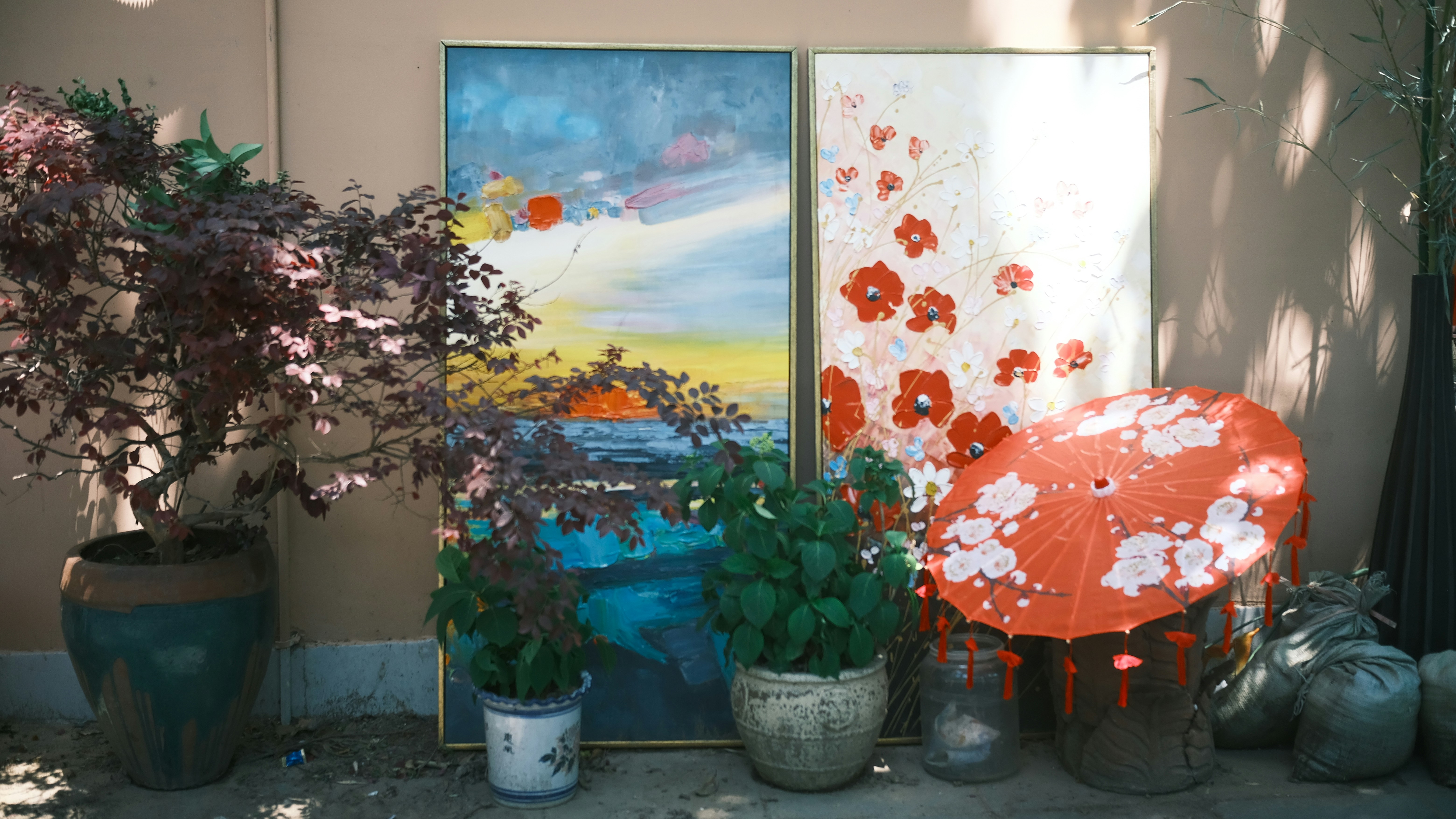 a picture of a painting and some plants