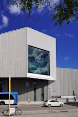 a large building with a large window on the side of it