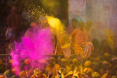 Holi festival friends with colour-covered faces
