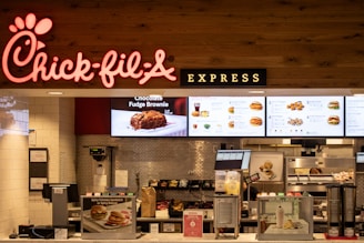a fast food restaurant with a large menu