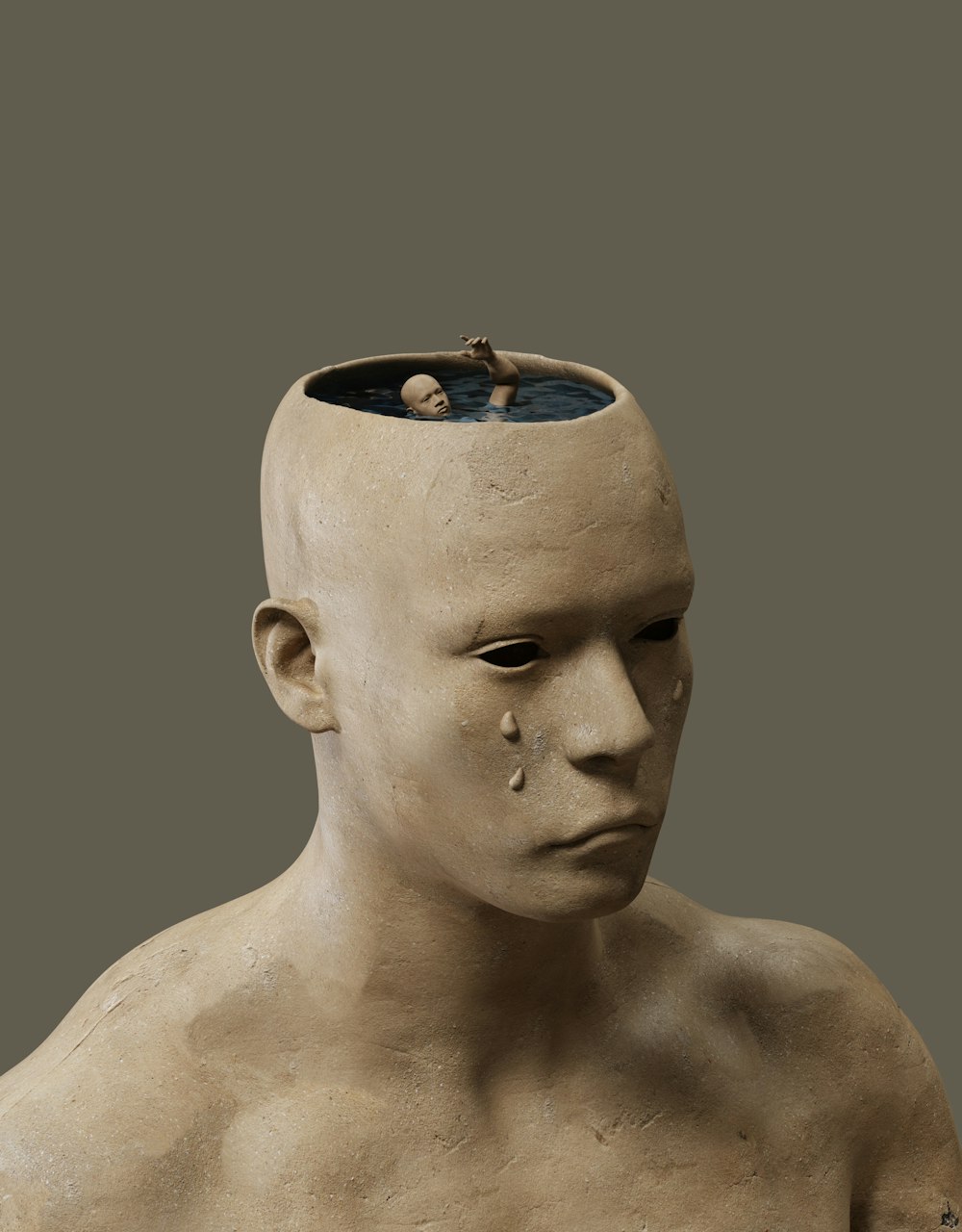a sculpture of a man with a pot on his head