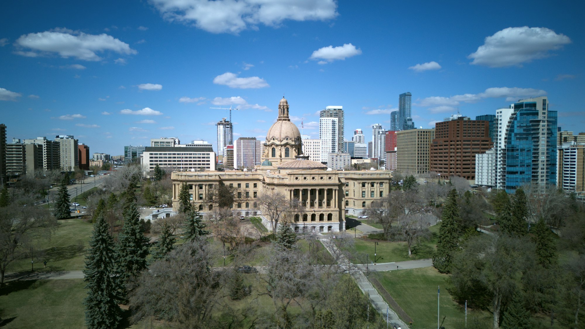 a view of a large building in the middle of a city