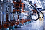 a line of electrical equipment in a factory